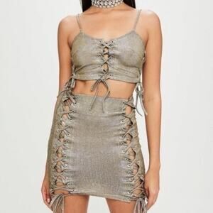 NWT Carli Bybel Missguided gold glitter 2 piece Size 6